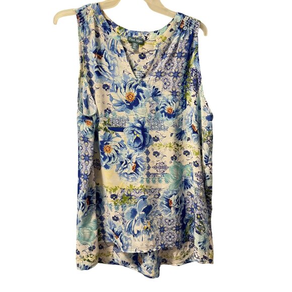 Fleur Bleue Floral Sleeveless Top  Size L 100% Polyester blouse top - Picture 1 of 12